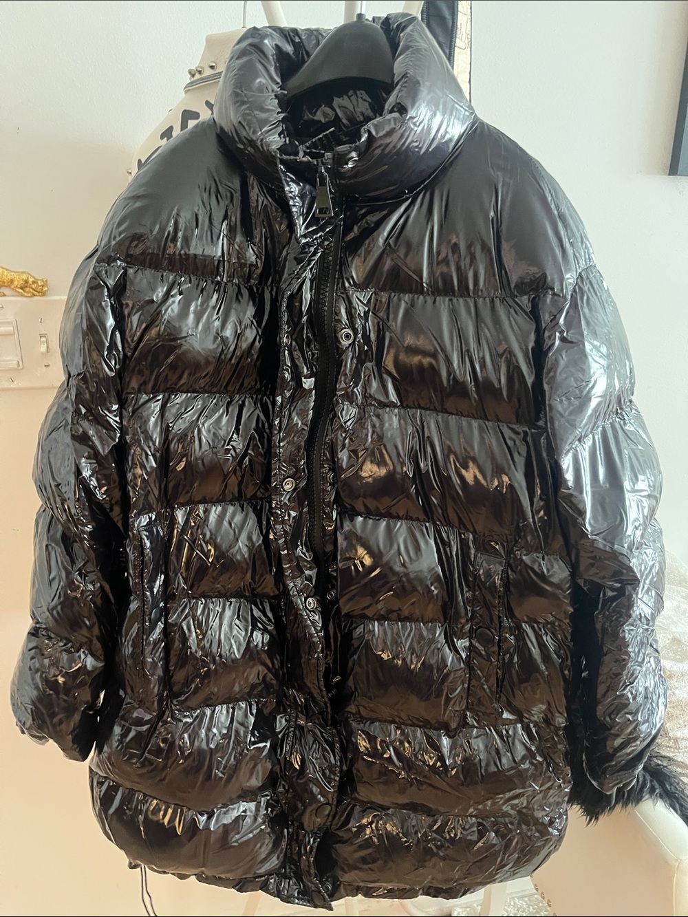 Zara Shiny Black Quilted Puffer Coat